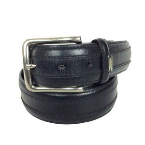 Tommy Hilfiger Mens Belt Size 38 Black Bonded Leather Topstitched Nickel Buckle